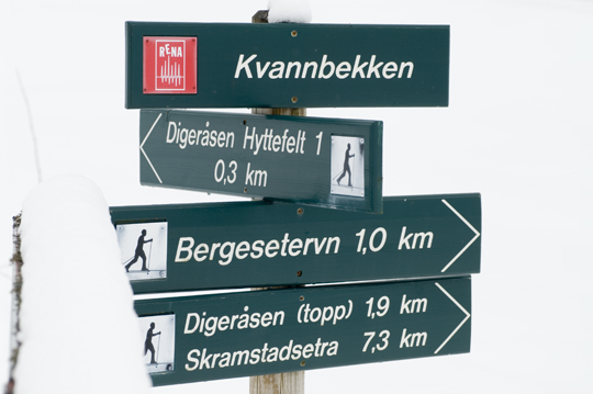 Skiløyper som går fra Kvannbekken, ved heisbua hos Rena alpin og skisenter Skiløyper som går fra Kvannbekken, ved heisbua hos Rena alpin og skisenter
