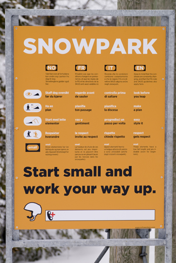 Skiltet snøpark i midtre nedfart og bamsebakken Skiltet snøpark i midtre nedfart og bamsebakken